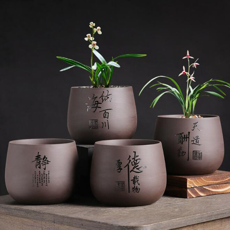 Bonsai Garden Europe - แจกันบอนไซที่เก็บกล้วยไม้กระถางดินเผาสีม่วงสไตล์จีนกระถางต้นไม้มีรูสำหรับตกแต่งสวนบ้าน