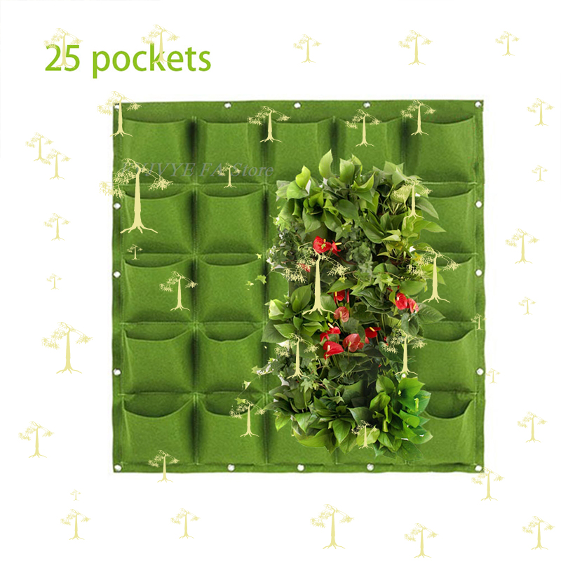 Bonsai Vertical Garden - 25 กระเป๋าแขวนผนังถุงปลูกกระเป๋าสีเขียว Grow กระเป๋าแนวตั้งสวนผัก Living Bonsai