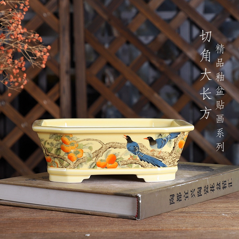 Bonsai Garden Chinese Garden - หม้อบอนไซสี่เหลี่ยมผืนผ้าพอร์ซเลน, รูปแบบจีนแบบดั้งเดิม, ห้อง, โต๊ะหน้าแรก, โต๊ะทํางาน, ตกแต่งสวน