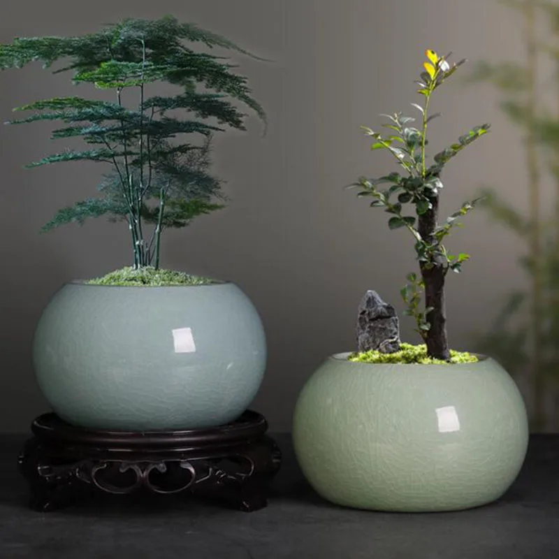 Bonsai Garden Europe - กระถางต้นอ่อนหน่อไม้ฝรั่ง กระถางดอกไม้ งานฝีมือเซรามิกสไตล์จีน แจกันบอนไซ มีรู ตกแต่งบ้านและสวน