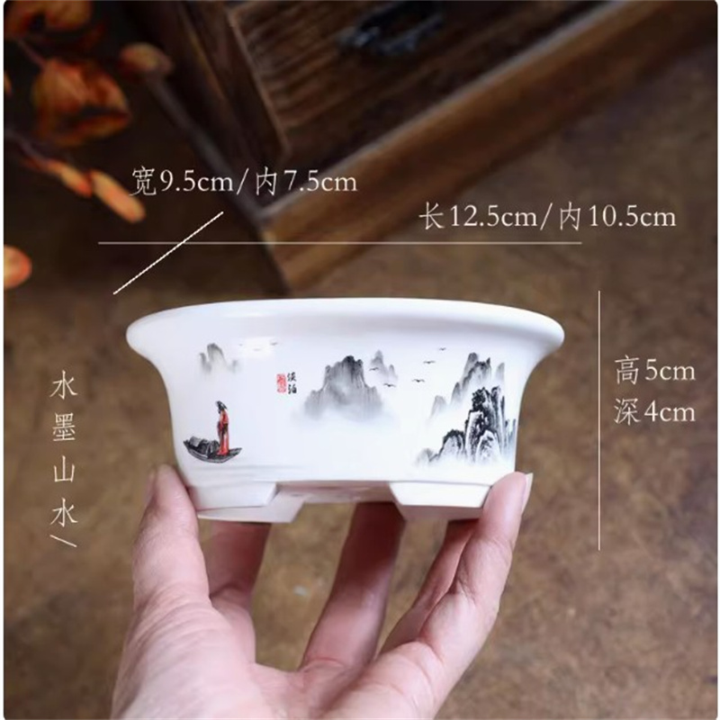 พอร์ซเลนสีขาวรูปไข่Bonsaiหม้อ, - Bonsai Garden Chinese Garden บทวิจารณ์และราคา